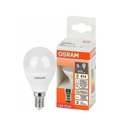 Лампа светодиодная LS 9W/4000K (=75W) E14 | LED Star 3Y | Шарик | - OSRAM. Фото 2