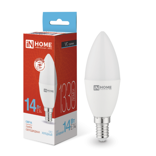 Лампа светодиодная LED-СВЕЧА-VC 14Вт 230В E14 6500K 1330Лм IN HOME - Фото