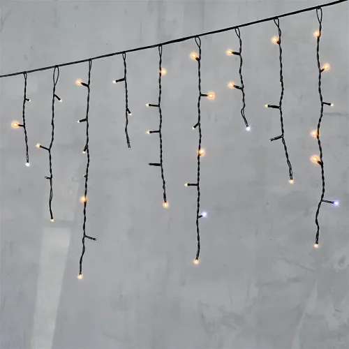 Гирлянда Бахрома 3,1 x 0,5 м Экстра Тепло-Белая с Мерцанием Белого Диода 220В, 150 LED, Провод Черный ПВХ, IP54. Фото 1.