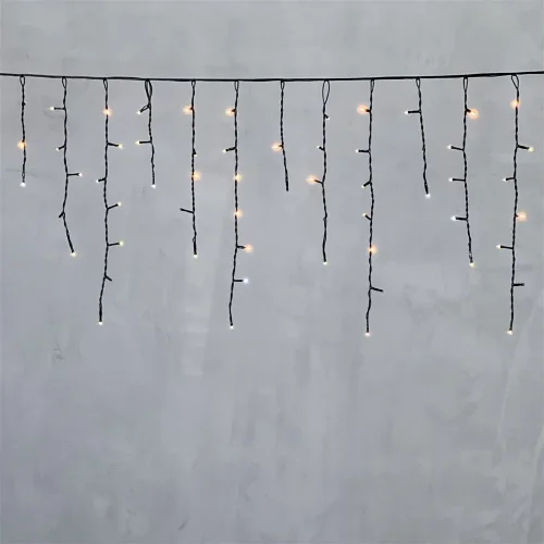 Гирлянда Бахрома 3,1 x 0,5 м Экстра Тепло-Белая с Мерцанием Белого Диода 220В, 150 LED, Провод Черный ПВХ, IP54. Фото 6.
