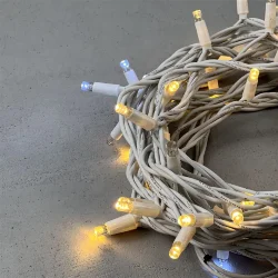 Гирлянда Нить 10м Тепло-Белая с Мерцанием Белого Диода 220В, 75 LED, Провод Белый Каучук, IP65