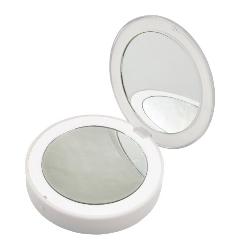 ULK-F70 2AAA WHITE Зеркало карманное с подсветкой 1Х+2Х, На батарейках 2AАА не в-к, Белый - фото 1