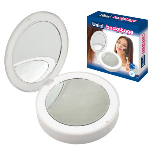 ULK-F70 2AAA WHITE Зеркало карманное с подсветкой 1Х+2Х, На батарейках 2AАА не в-к, Белый - фото 8