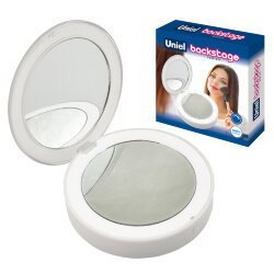 ULK-F70 2AAA WHITE Зеркало карманное с подсветкой 1Х+2Х, На батарейках 2AАА не в-к, Белый