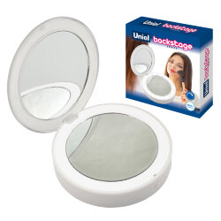 ULK-F70 2AAA WHITE Зеркало карманное с подсветкой 1Х+2Х, На батарейках 2AАА не в-к, Белый