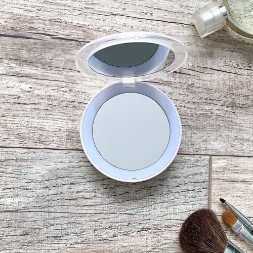 ULK-F70 2AAA WHITE Зеркало карманное с подсветкой 1Х+2Х, На батарейках 2AАА не в-к, Белый - фото 6