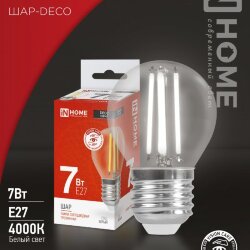 Лампа светодиодная LED-ШАР-deco 7Вт 230В Е27 4000К 810Лм прозрачная IN HOME