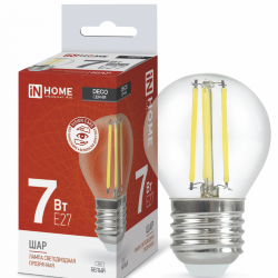 Лампа светодиодная LED-ШАР-deco 7Вт 230В Е27 4000К 810Лм прозрачная IN HOME