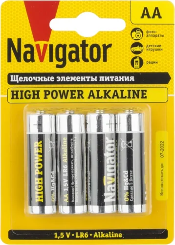 Элемент питания алкалиновый AA/LR6 94 753 NBT-NE-LR6-BP4 (блист.4шт) Navigator 94753 - фото
