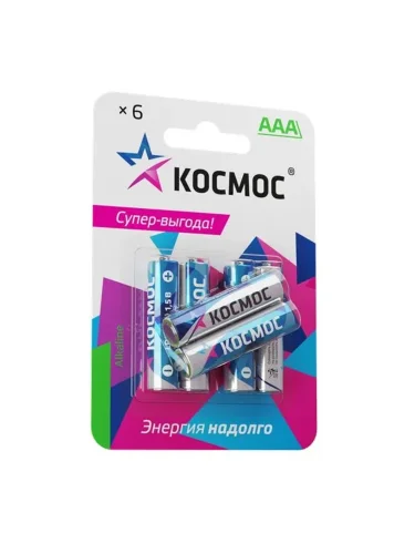 Элемент питания алкалиновый AAA/LR03 BP-6 (блист.6шт) КОСМОС KOCLR03BL6 - фото