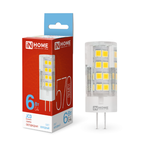 Лампа светодиодная LED-JCD 6Вт 230В G4 6500К 570Лм IN HOME - Фото