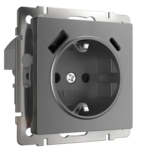 Розетка с заземлением, шторками и USB тип A+C (графит матовый) W1171764 - фото 2