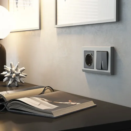 Розетка с заземлением, шторками и USB тип A+C (графит матовый) W1171764 - фото 3