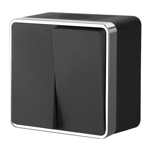 Выключатель двухклавишный влагозащищенный Gallant черный/хром W5020235 - фото