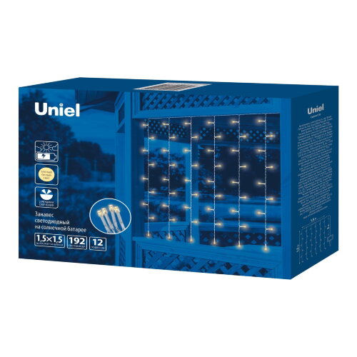 USL-S-131-PT1515 WARM WHITE CURTAIN Садовый занавес на солнечной батарее, 192 светодиода, Теплый белый свет , 1xАА Ni-Mh аккумулятор в-к, IP44. - фото 8