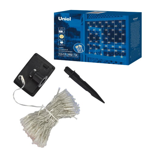 USL-S-131-PT1515 WARM WHITE CURTAIN Садовый занавес на солнечной батарее, 192 светодиода, Теплый белый свет , 1xАА Ni-Mh аккумулятор в-к, IP44. - фото 9