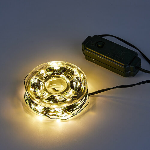 ULD-S3000-300-DGA WW IP20 DEW Гирлянда светодиодная Роса, 30м, 300 светодиодов, Теплый белый свет, Провод зеленый - фото 1