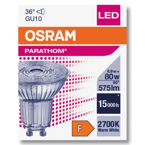 Лампа светодиодная 6.9W/2700K (=80W) 36° GU10 230V 575Lm | PARATHOM Spot | - OSRAM. Фото 3