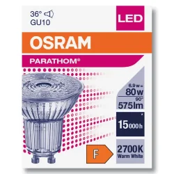 Лампа светодиодная 6.9W/2700K (=80W) 36° GU10 230V 575Lm | PARATHOM Spot | - OSRAM