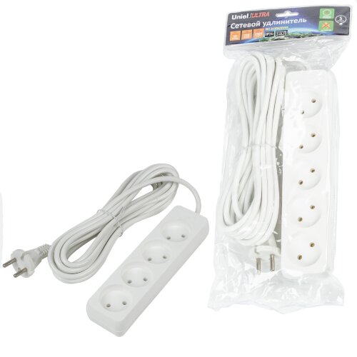 S-CU4-5 WHITE Удлинитель серии Ultra, шнур 5м., 4 гнезда, 10A, б-з, Белый, TM Uniel - фото 3