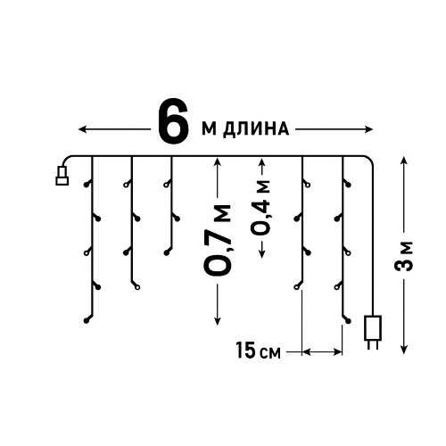 ULD-B6007-200-STK WARM WHITE IP44 Бахрома светодиодная со статическим свечением, 6м, Соединяемая, 200 светодиодов, Теплый белый свет, Провод прозрачный - фото 15