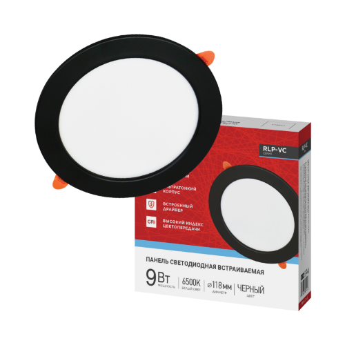 Панель светодиодная встраиваемая круглая RLP-VC 965BL 9Вт 230В 6500К 630Лм 118мм черная IP40 IN HOME - Фото