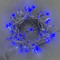 Гирлянда Нить 10м Синяя с Мерцанием Белого Диода 24В, 100 LED, Провод Прозрачный ПВХ, IP54