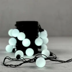 Гирлянда «Шарики» 5м Белая 220В, Диаметр Шарика 40мм, 20 LED, Провод Черный Каучук, IP65