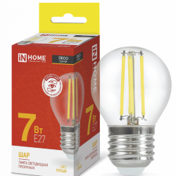 Лампа светодиодная LED-ШАР-deco 7Вт 230В Е27 3000К 810Лм прозрачная IN HOME