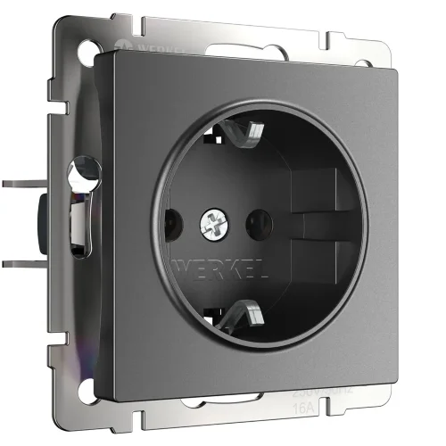 Розетка с заземлением и шторками (графит матовый) W1171164 - фото