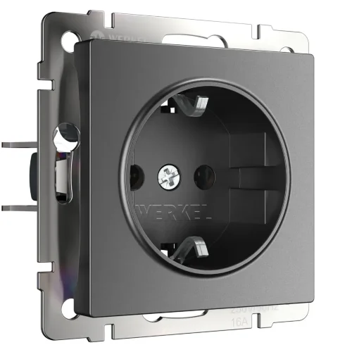 Розетка с заземлением и шторками (графит матовый) W1171164 - фото 2