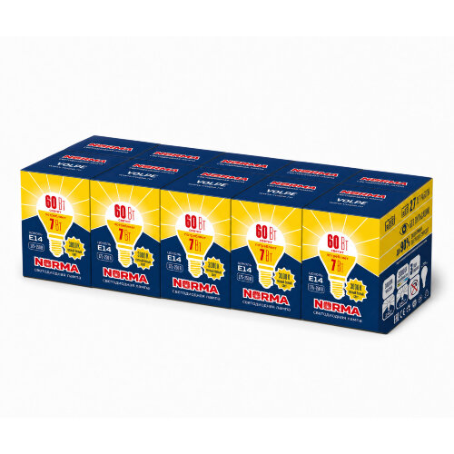 LED-G45-7W-WW-E14-FR-NR SET10 Лампа светодиодная, Форма шар, матовая, Серия Norma, Теплый белый свет 3000K, Картон, Упаковка 10 штук - фото 1