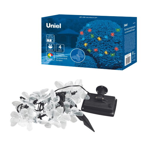 USL-S-129-PT4000 BUTTERFLIES Садовая гирлянда на солнечной батарее Бабочки, 20 светодиодов, Разноцветный свет, 1xАА Ni-Mh аккумулятор в-к, IP44. - фото 11