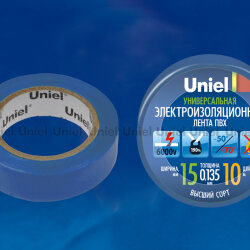 UIT-135P 10-15-01 BLU Изоляционная лента Uniel 10м, 15мм, 0.135мм, 1шт, цвет Синий