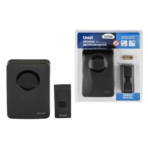 UDB-014W-R1T1-36S-100M-BL Звонок беспроводной, 36 мелодий, Радиус действия 100м, Блистер, Черный - фото 9