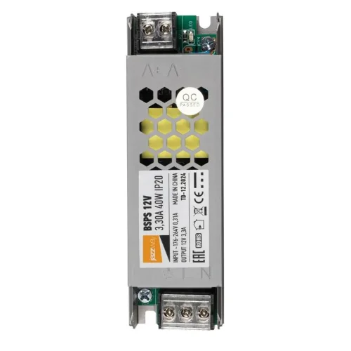 Блок питания для светодиодной ленты 40Вт 3.3А 12В IP20 BSPS метал. JazzWay 3329334A - фото