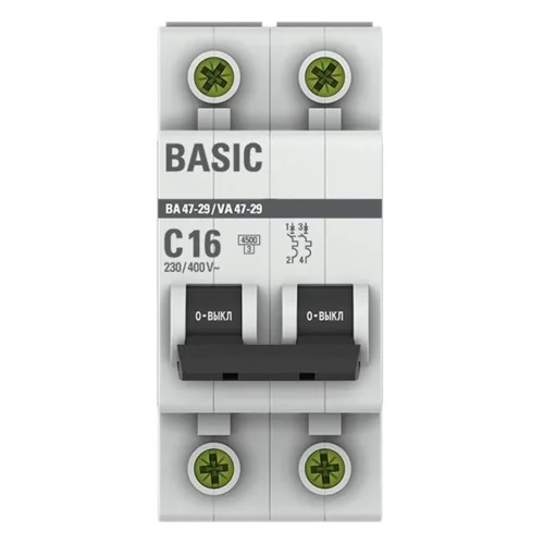 Выключатель автоматический модульный 2п C 16А 4.5кА ВА 47-29 Basic EKF mcb4729-2-16C - фото 2