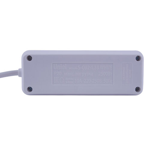S-CU2-1.5B WHITE Удлинитель серии Ultra, шнур 1.5м., 2 гнезда, 10A, б-з, Белый, TM Uniel - фото 3