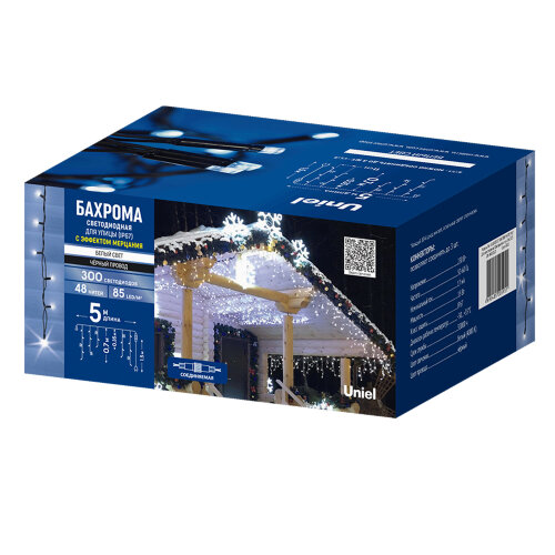 ULD-B5007-300-TBK WHITE IP67 Бахрома светодиодная с эффектом мерцания, 5м, Соединяемая, 300 светодиодов, Белый свет, Провод черный, TM Uniel - фото 13