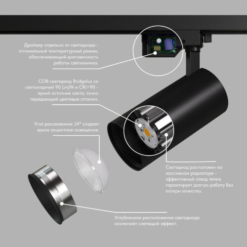 DK6453-BK Трековый светильник SOLID KOPER, 145мм, d70, 220V, LED 3000K, 24W, IP20, черный, алюминий. Фото 4