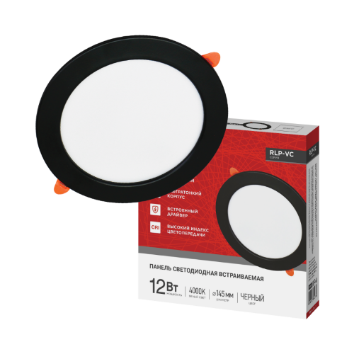 Панель светодиодная встраиваемая круглая RLP-VC 1240BL 12Вт 230В 4000К 960Лм 145мм черная IP40 IN HOME - Фото