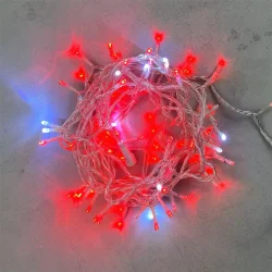 Гирлянда Нить 10м Красная с Мерцанием Белого Диода 24В, 100 LED, Провод Прозрачный ПВХ, IP54