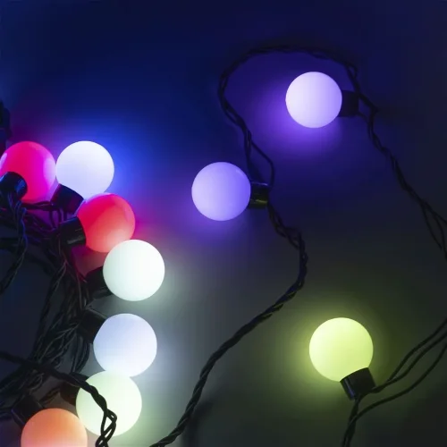 Гирлянда «Шарики» 5м RGB 220В, Диаметр Шарика 40мм, 20 LED, Провод Черный Каучук, IP65. Фото 4.
