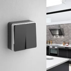 Выключатель двухклавишный Gallant черный/хром W5020035