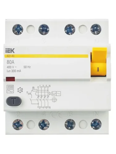 Выключатель дифференциального тока (УЗО) 4п 80А 300мА тип AC ВД1-63 KARAT IEK MDV10-4-080-300 - фото 2