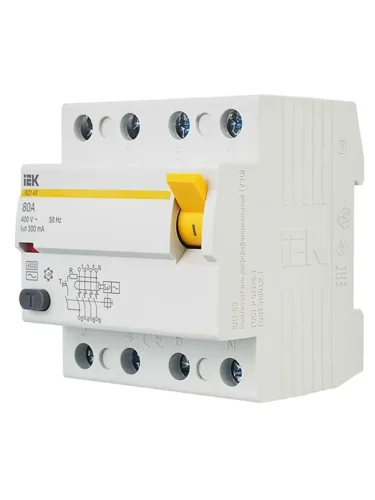 Выключатель дифференциального тока (УЗО) 4п 80А 300мА тип AC ВД1-63 KARAT IEK MDV10-4-080-300 - фото 8
