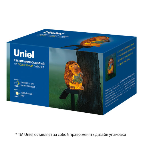 USL-S-836-PM410 HEDGEHOG Садовый светильник на солнечной батарее Ёжик, 1 светодиод, Теплый белый свет, 1xАAА Ni-Mh аккумулятор в-к, IP44, TM Uniel - фото 8