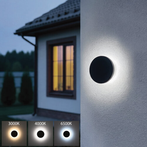 ULU-P35R-12W-3000K+4000K+6500K-D18 IP65 BLACK Светильник светодиодный уличный, Архитектурный накладной, С переключателем цвета свечения, Теплый3000K-Белый4000K-Дневной6500K, Диаметр 18 см, Корпус черный, TM Uniel - фото 5