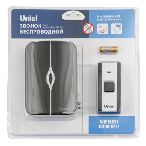 UDB-015W-R1T1-36S-100M-WH-BL Звонок беспроводной, 36 мелодий, Радиус действия 100м, Блистер, Белый с черным - фото 6