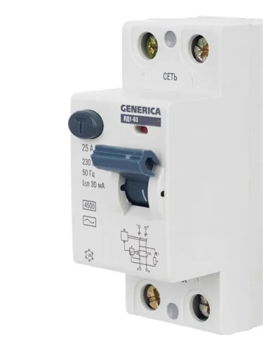 Выключатель дифференциального тока (УЗО) 2п 25А 30мА тип AC ВД1-63 GENERICA MDV15-2-025-030 - фото 8